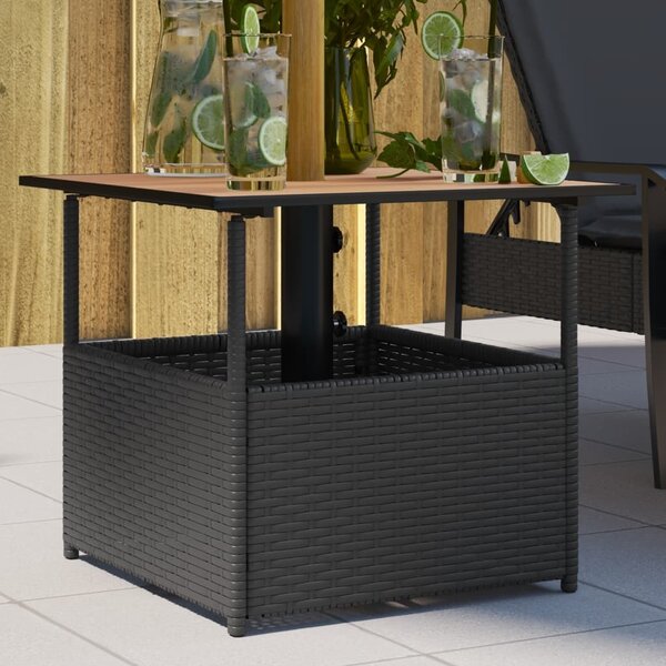 Maison Exclusive - Záhradný stôl s otvorom na slnečník Čierny 55x55x46,5 cm Poly ratan