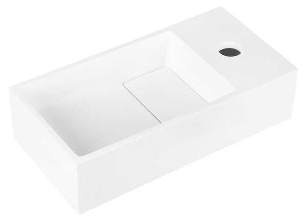 Umyvadlo na dosku – Solid Surface, odolné proti poškriabaniu – montáž na stenu s otvorom pre batériu – kompaktné umyvadlo do kúpeľne – 36 x 18,5 x 9 cm – biele