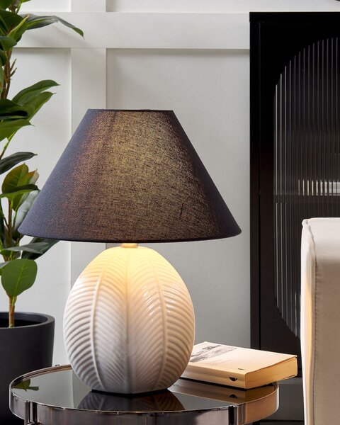 Stolná lampa krémová béžová keramický podstavec látkové tienidlo svietidlo na nočný stolík