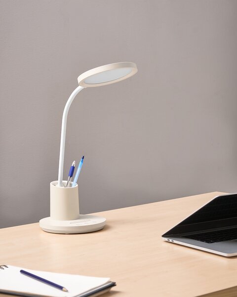 Stolná LED lampa svetlobéžová syntetický materiál 3 režimy teploty svetla so stmievačom dotyková nastaviteľná kancelária