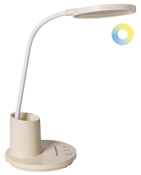 Stolná LED lampa svetlobéžová syntetický materiál 3 režimy teploty svetla so stmievačom dotyková nastaviteľná kancelária