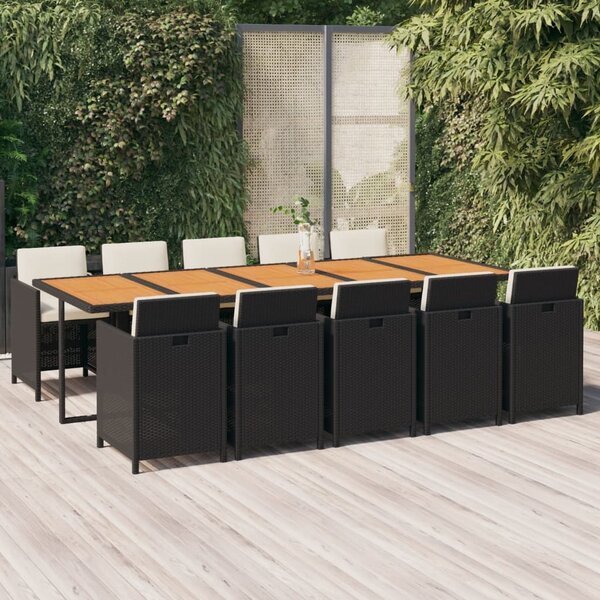 Maison Exclusive – 11-dielna záhradná jedálenská súprava s vankúšmi Poly Rattan Black