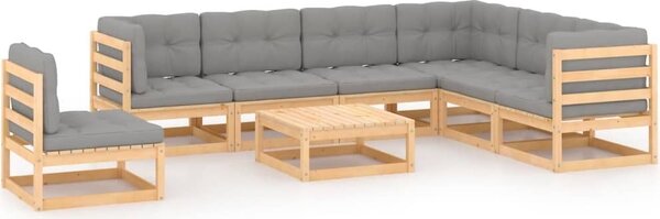 Maison Exclusive – 8-dielna záhradná súprava s vankúšmi z masívneho borovicového dreva