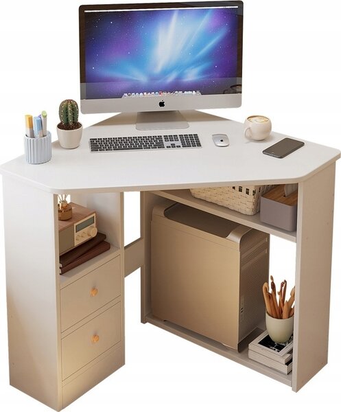 Rohový trojstranný PC stôl so stolíkmi Moderný biely loft 80x75