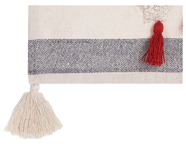 Deka biela a sivá bavlnená 125 x 150 cm pruhovaná so vzorom koníkov so strapcami boho