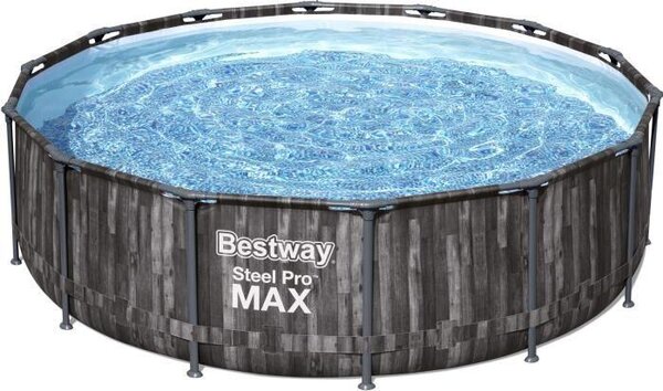 Nastaviteľný bazén Bestway Steel Pro Max, 427 x 107 cm, okrúhly, drevený dekor, vrátane filtračnej pumpy a rebríka