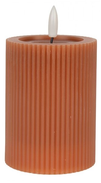 Hnedá valcová sviečka s vrúbkovaním Led Candle - Ø 8*13 cm / 2*AA - Clayre & Eef