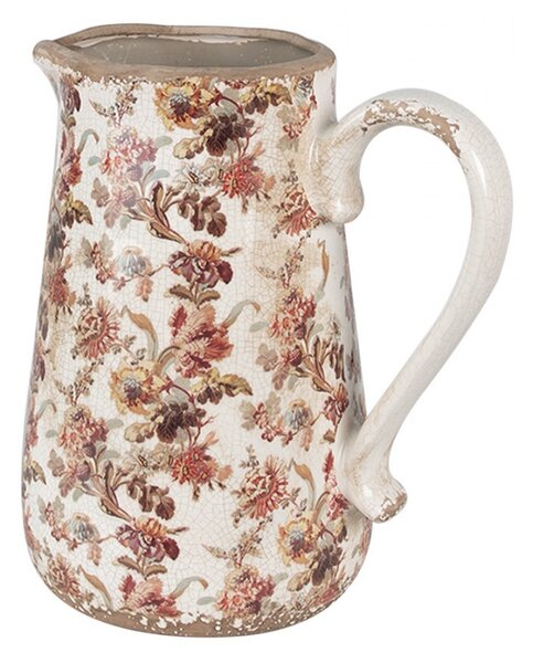 Béžový keramický džbán s kvetmi Flovia L - 21*15*23 cm - Clayre & Eef
