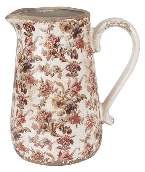 Béžový keramický džbán s kvetmi Flovia L - 21*15*23 cm - Clayre & Eef