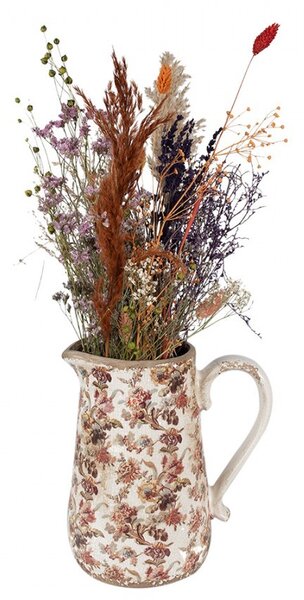 Béžový keramický džbán s kvetmi Flovia L - 21*15*23 cm - Clayre & Eef