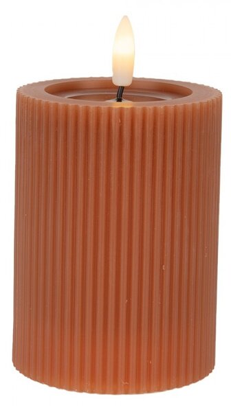 Hnedá valcová sviečka s vrúbkovaním Led Candle - Ø 8*13 cm / 2*AA - Clayre & Eef