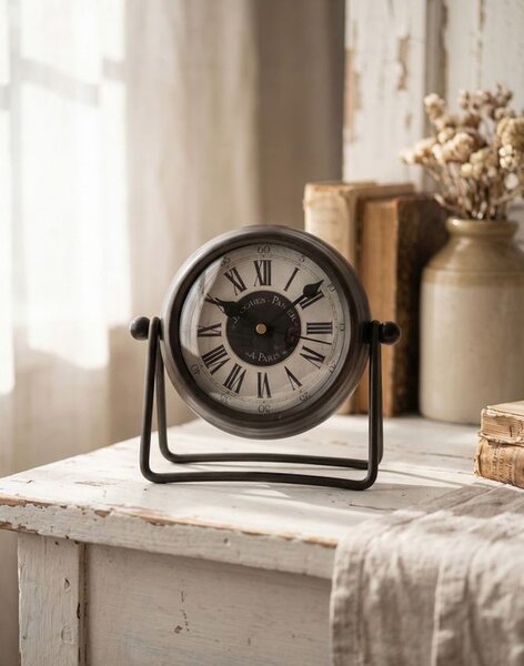 Hnedé antik kovové stolné hodiny Paris - 12*5*11 cm / 1*AA - Clayre & Eef