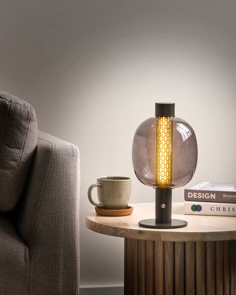 Stolná LED lampa čierna bezdrôtová hliníková sklenené tienidlo moderné osvetlenie do interiéru