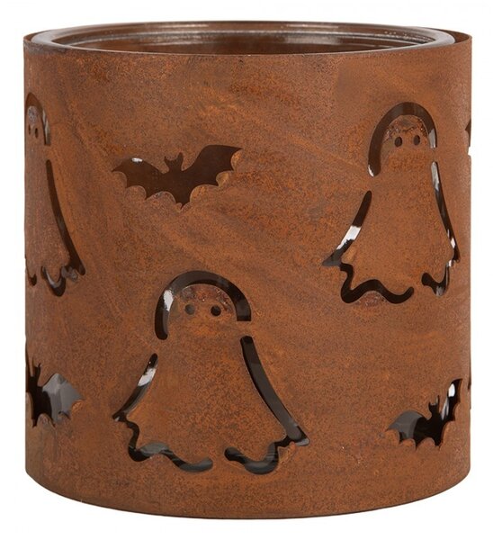 Rustikálny hrdzavý svietnik s duchmi Halloween - Ø 16*15 cm - Clayre & Eef