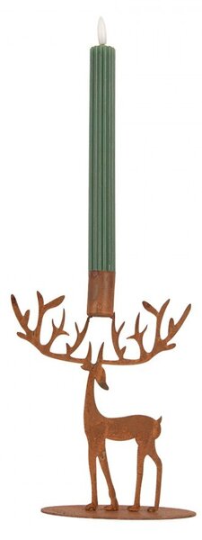 Rustikálny hrdzavý svietnik na úzke sviečky Jeleň - 16*12*21 cm - Clayre & Eef