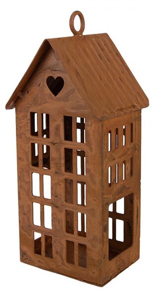 Hrdzavý svietnik v tvare domčeka Rustic Charm - 5*6*12 cm - Clayre & Eef