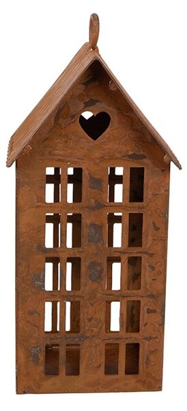 Hrdzavý svietnik v tvare domčeka Rustic Charm - 5*6*12 cm - Clayre & Eef