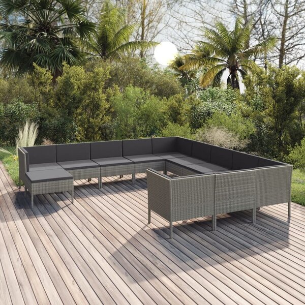 Maison Exclusive – 12-dielna záhradná súprava s vankúšmi, poly ratan, sivá