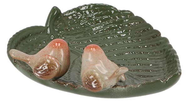 Napájadlo pre vtáky Leaf, 19x21 cm, keramika, zelená