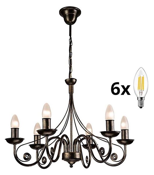 Brilagi - LED Luster na reťazi STEFANO 6xE14/40W/230V čierna patiny