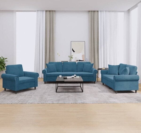 Maison Exclusive – 3-dielna sedacia súprava s vankúšmi, modrý zamat