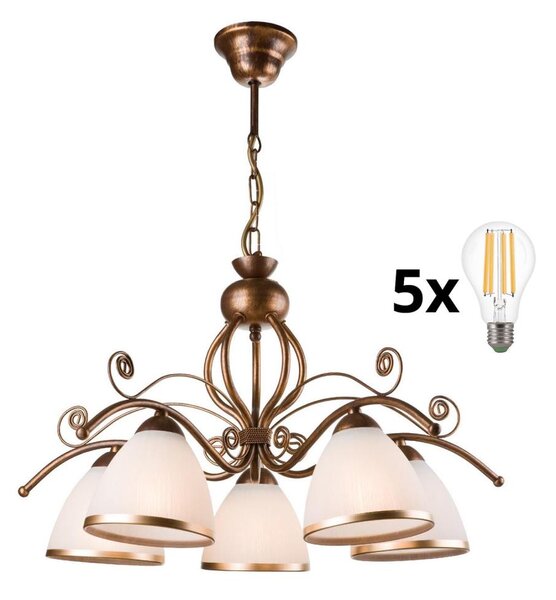 Brilagi - LED Luster na reťazi ANTICO 5xE27/60W/230V bronz patina
