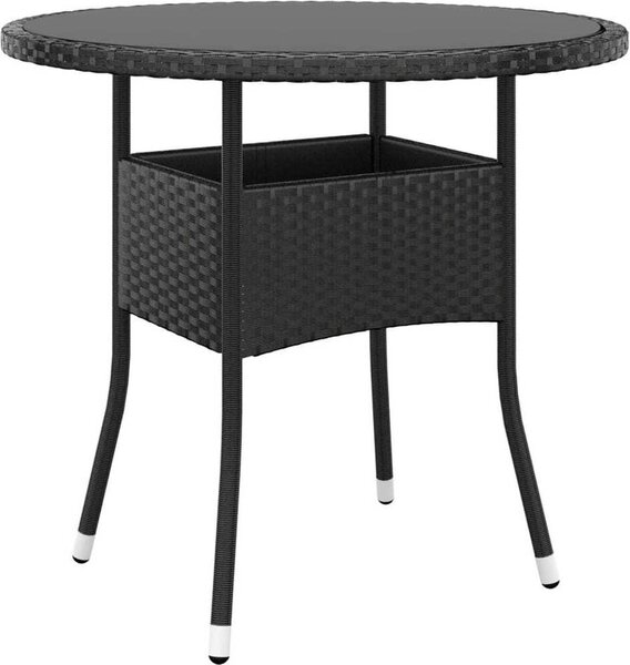 Maison Exclusive – Záhradný stôl Ø 80 x 75 cm, tvrdené sklo a poly ratan, čierny