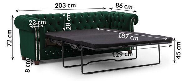 Zelená zamatová rozkladacia pohovka 203 cm York Blik – Ropez