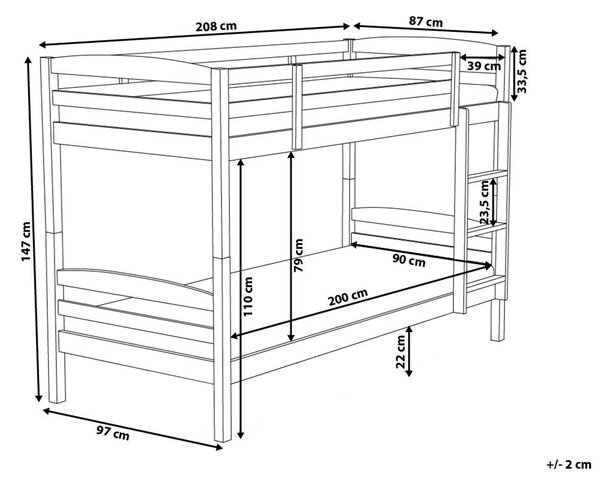 Poschodová posteľ biela borovicové drevo 90 x 200 cm lamely s rebríkom detská izba