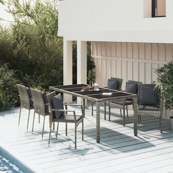 Maison Exclusive – 7-dielna záhradná jedálenská súprava s vankúšmi, sivá, polyratan