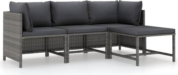 Maison Exclusive – 4-dielna záhradná súprava s vankúšmi, polyrotang, sivá