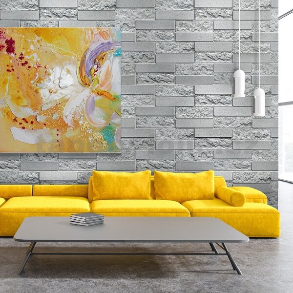 Obkladové panely 3D PVC TP10019927, rozmer 980 x 490 mm, pieskovcový kameň sivý, GRACE