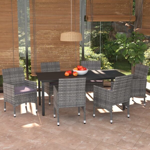 Maison Exclusive – 7-dielna záhradná jedálenská súprava s vankúšmi Poly Rattan Grey