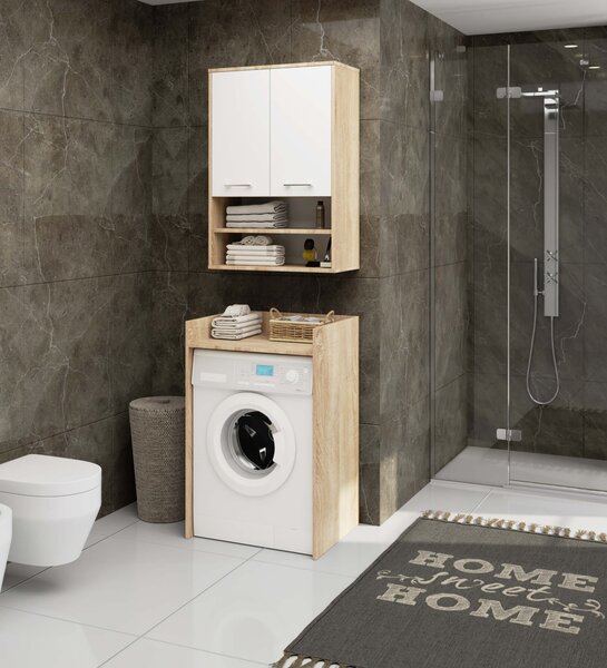 Ak furniture Závesná kúpeľňová skrinka Fin W64 2D 64 cm biela/dub sonoma