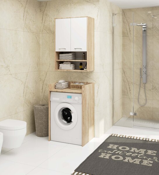 Ak furniture Závesná kúpeľňová skrinka Fin W64 2D 64 cm biela/dub sonoma