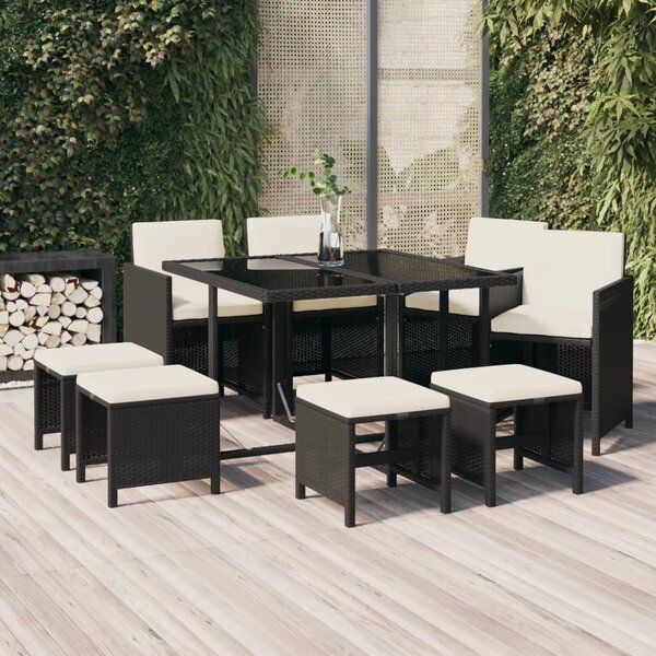 Maison Exclusive – 9-dielna záhradná jedálenská súprava s vankúšmi Poly Rattan Black