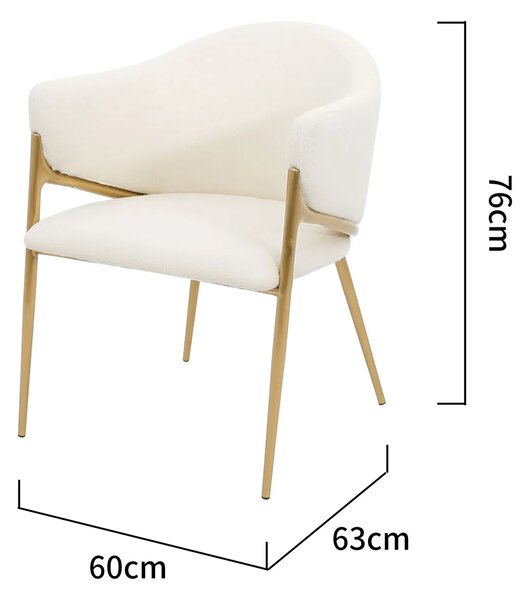 LivinHill Čalúnené jedálenské kreslo Modig bouclé biele/zlaté