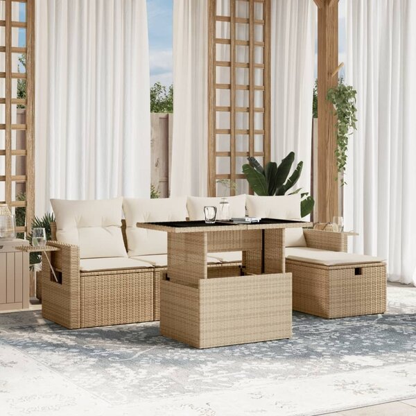 Maison Exclusive - 6-dielna záhradná súprava pohoviek s vankúšmi béžová polyratan