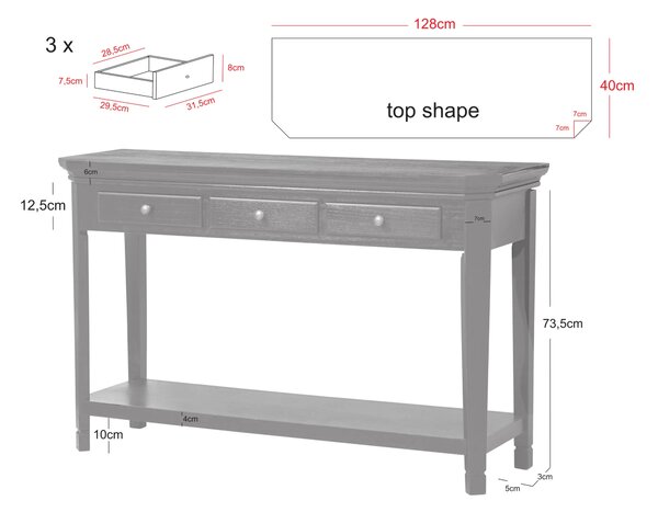 LivinHill Konzolový stolík Cesena 128 cm z masívu čierny