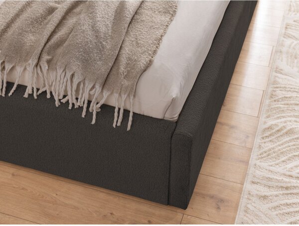 Tmavosivá čalúnená dvojlôžková posteľ s úložným priestorom s roštom 160x200 cm Cille – Ropez