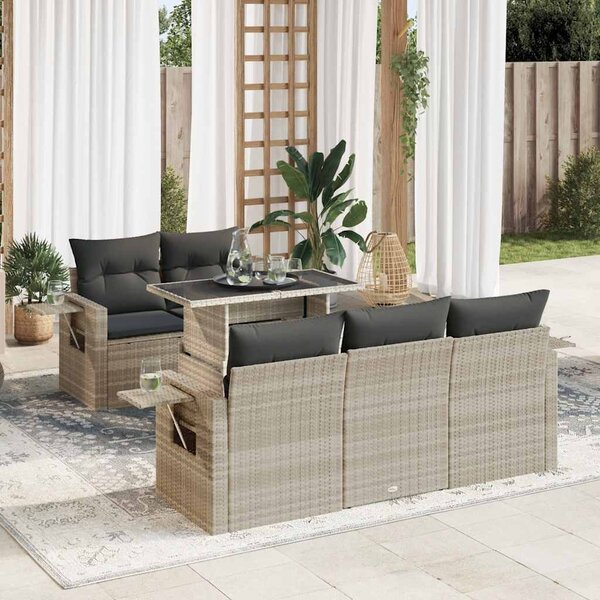 Maison Exclusive – 6-dielna záhradná súprava s vankúšmi, svetlošedá, polyratan