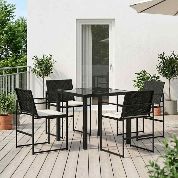 Maison Exclusive – Záhradná jedálenská súprava, 5 kusov, čierna a krémová, vyrobená z polyratanu