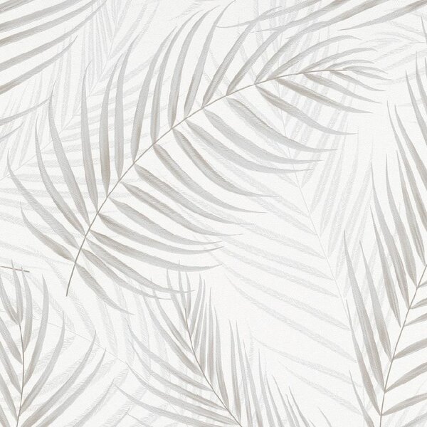 Vliesové tapety na stenu GMK 10221-31, rozmer 10,05 m x 0,53 m, palmové listy hnedo-sivé na bielom podklade, Erismann