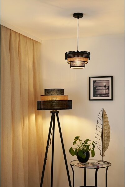 Brilagi - Luster na lanku DAKOTA LUNETA 1xE27/15W/230V pr. 25 cm čierna/ratan