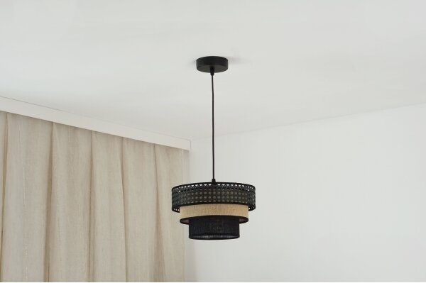 Brilagi - Luster na lanku DAKOTA LUNETA 1xE27/15W/230V pr. 25 cm čierna/ratan