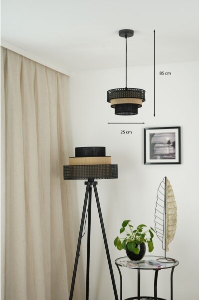 Brilagi - Luster na lanku DAKOTA LUNETA 1xE27/15W/230V pr. 25 cm čierna/ratan