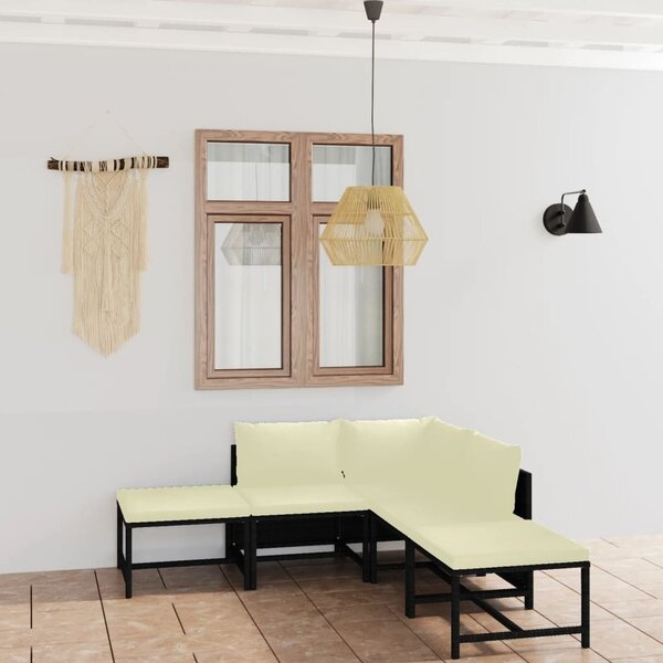 Maison Exclusive – 6-dielna záhradná súprava s vankúšmi z polyrotangu, čierna