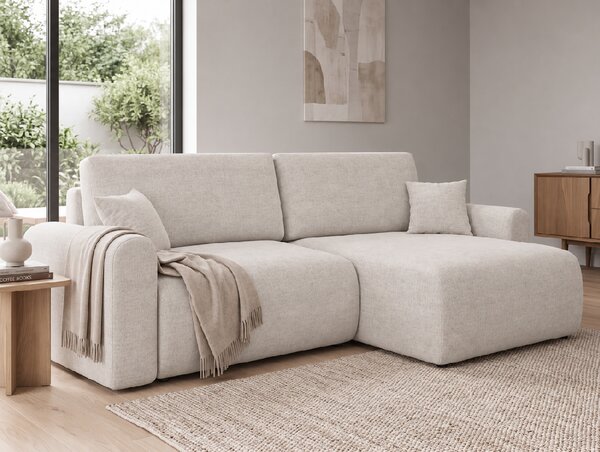 Rozkladacia obojstranná sedacia súprava do L NORDEN PAROS 250x140 cm, krémová