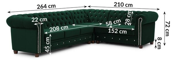 Zelená zamatová rozkladacia rohová pohovka (pravý roh/do L) York Blik – Ropez