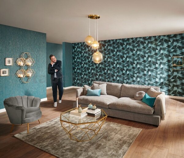 Vliesové tapety na stenu GMK 10216-19, rozmer 10,05 m x 0,53 m, diamanty 3D zelené, Erismann